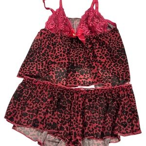 BCBG GENERATION Baby doll /Women's Pink Leopard Print Lingerie Set